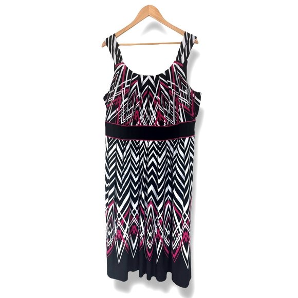 R&M Richards Chevron‎ Print Sleeveless Pleated Midi Dress Size 2X 18 20 Plus Sz - Picture 1 of 5